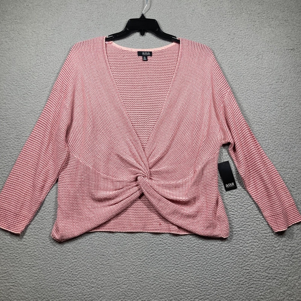 A.N.A.‎ Sweater Women's XXL NEW Pink Stripe Knot Front Long Sleeve Stretch